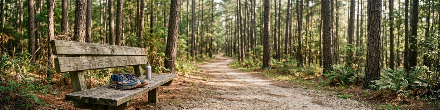Running trail through the pines in The Woodlands