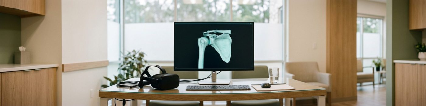Surgical planning workstation showing a 3D shoulder model